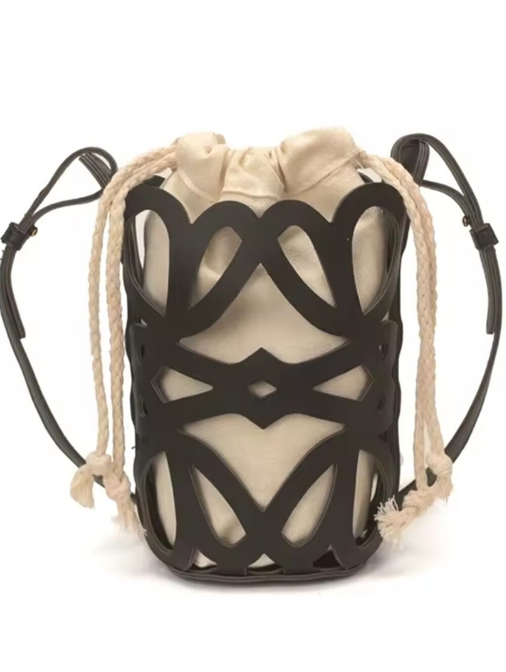 crossbody Bucket Bag with White Canvas Insert